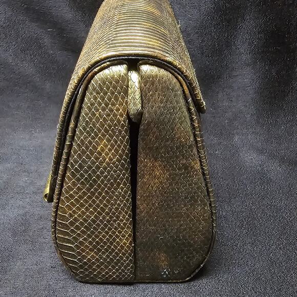 Vintage Ande Brown / Gold Faux Snakeskin & Gold Trim Crossbody Purse Magnetic - Picture 2 of 13